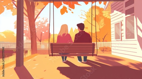 Reflecting Couples on Cozy Porch Swing
