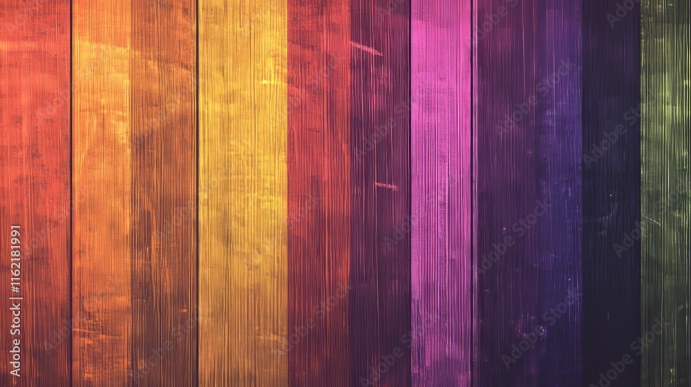Obraz premium Rainbow Hues on Colorful Wooden Planks