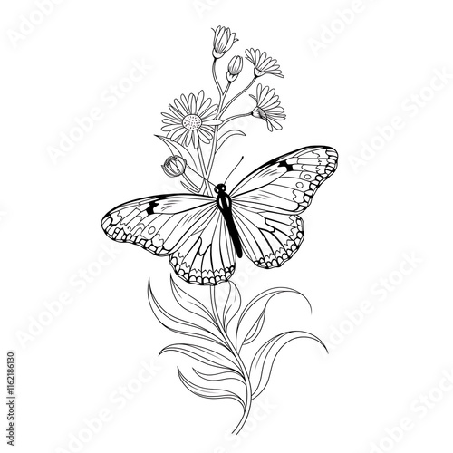 Wallpaper Mural Elegant Butterfly and Floral Arrangement Torontodigital.ca