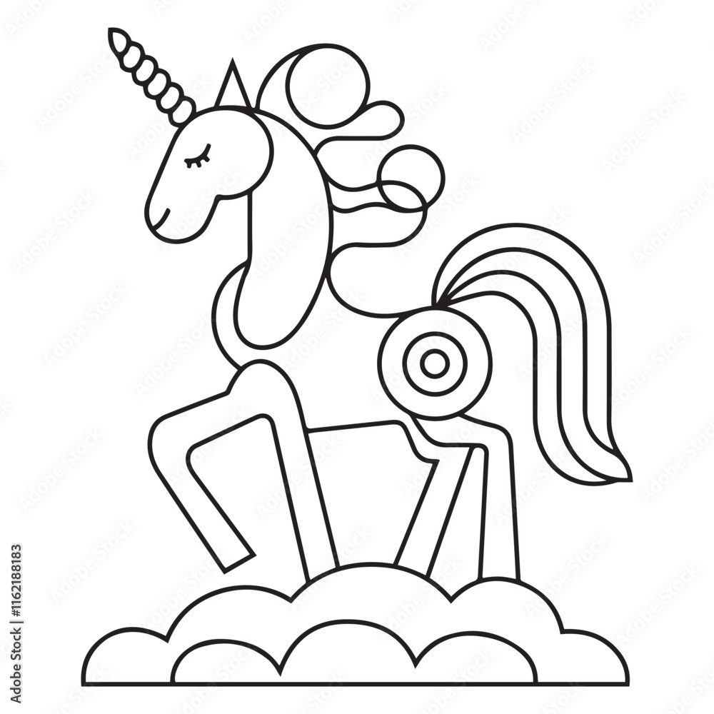 Fototapeta premium Cute cartoon pegasus. Pony princess. Unicorn. Black and white vector illustration for coloring book