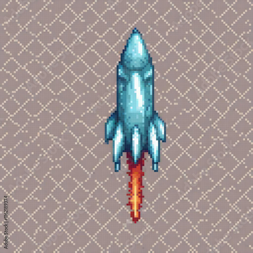 Pixel art rocket soaring skyward