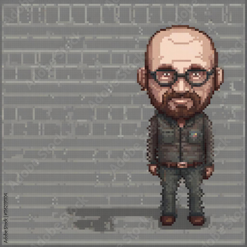 Pixel art of a stylish man with glasses and a beard.