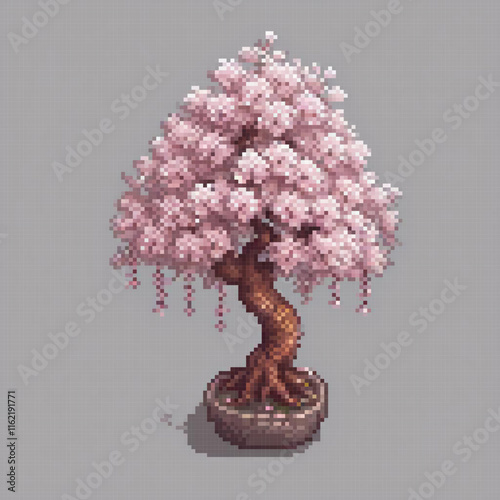 Delicate bonsai with pink blossoms, perfect for indoor decor.