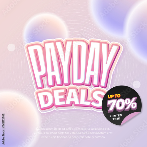 Payday Sale discount deals Editable text with soft light pink blue gradient 3d bubbles circle banner