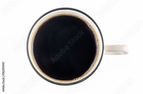 Rich black coffee steaming in a minimalist white cup on a bright surface