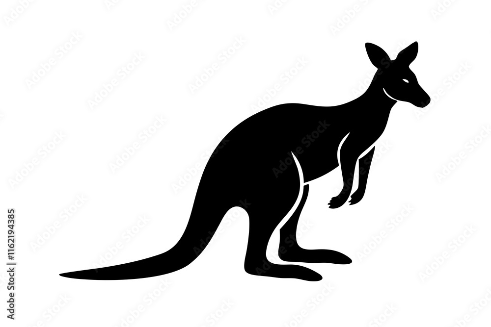 Kangaroo black silhouette vector, Simple silhouette Design vector icon with white background. Kangaroo black silhouette vector, Simple silhouette Design vector icon with white background.