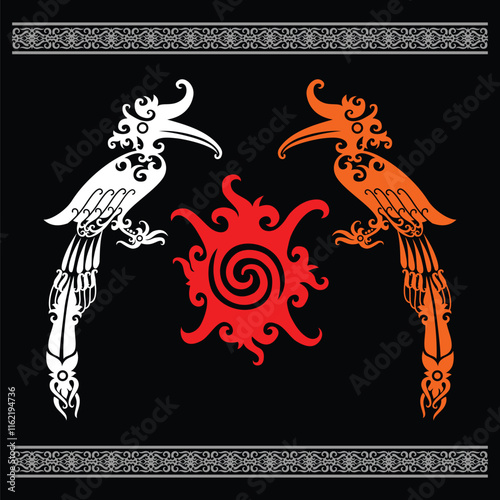 bird and sun logo tribal of borneo
