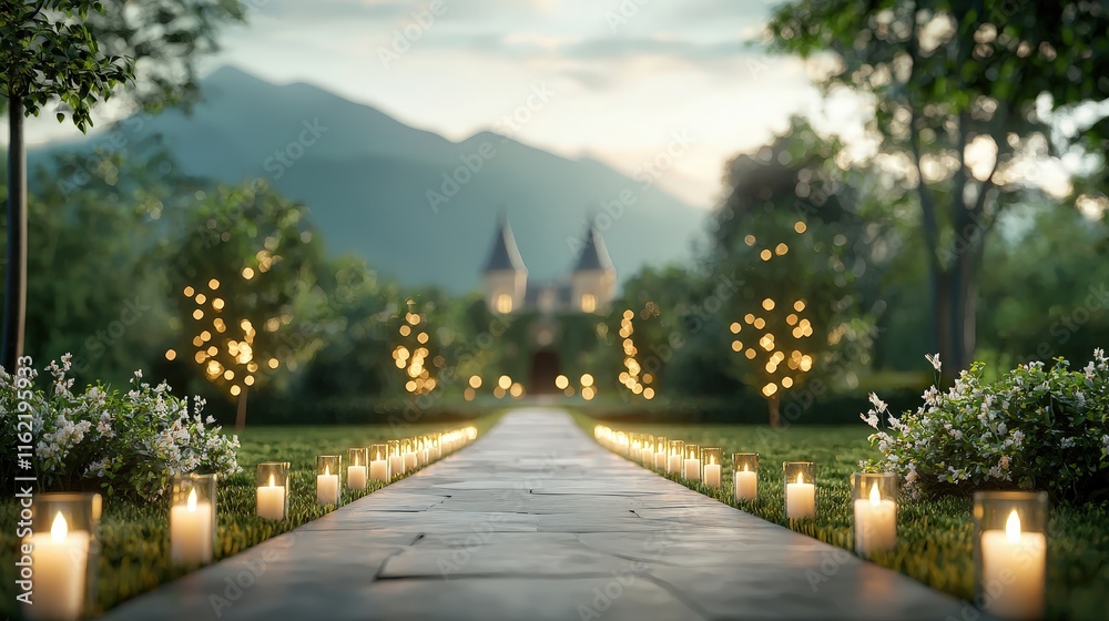 Obraz premium Romantic Garden Pathway with Candlelight Ambiance