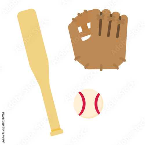 シンプルでかわいい野球道具のイラスト（フラットデザイン）