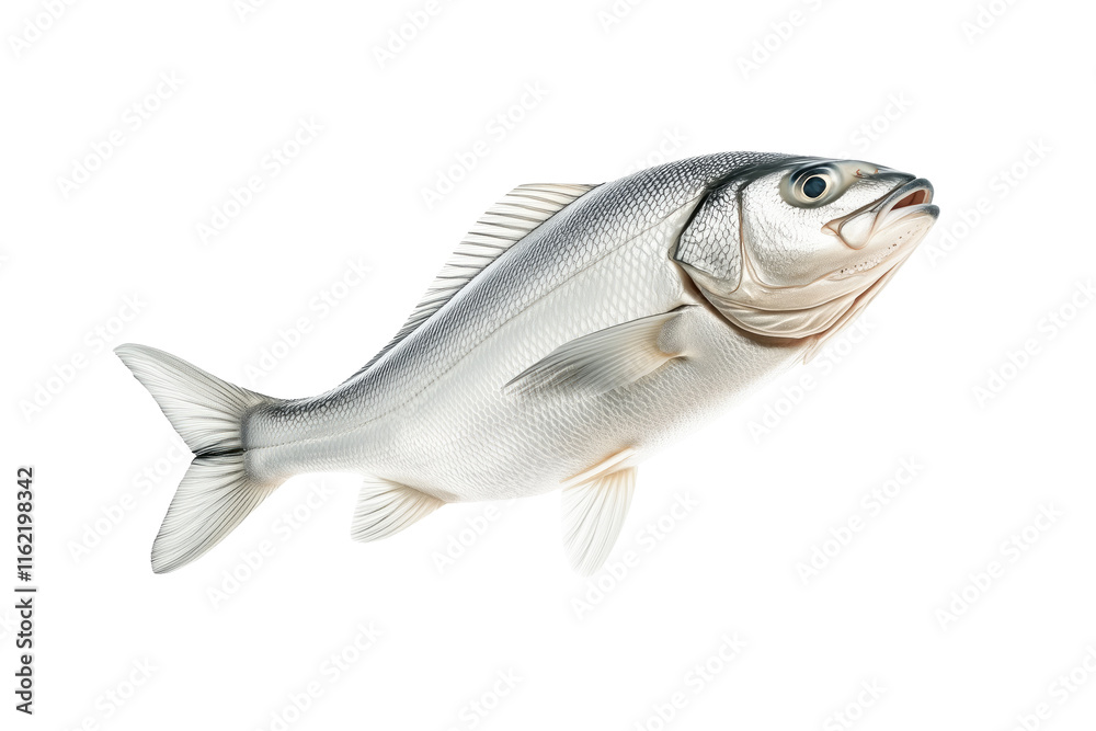 Haddock fish isolated on white transparent background, concept of marine life.