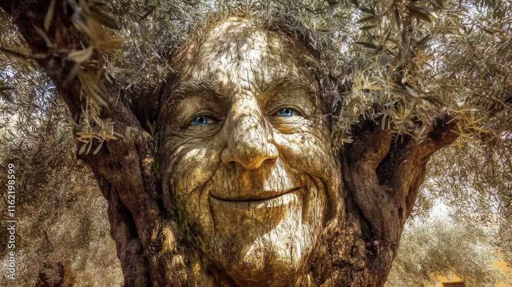 An imaginative tree with a smiling human face, symbolizing warmth and wisdom amidst nature, blending realism and fantasy beautifully. An imaginative tree with a smiling human face, symbolizing warmth and wisdom amidst nature, blending realism and fantasy beautifully.