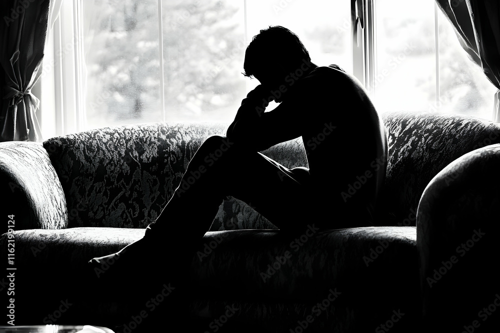 Person reflecting on emotional struggles while seated on a sofa, symbolizing mental health awareness and personal resilience Person reflecting on emotional struggles while seated on a sofa, symbolizing mental health awareness and personal resilience
