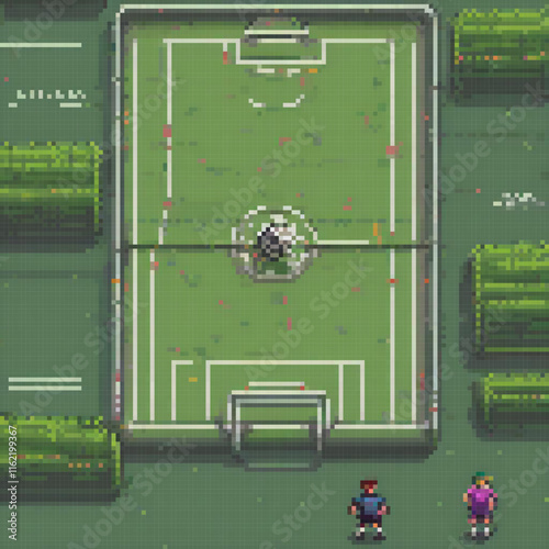 Pixel art soccer game screenshot on computer screen