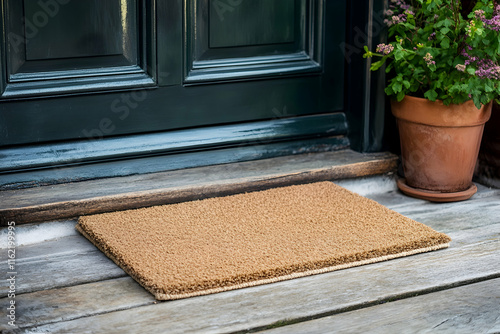 Simple Doormat Positioned at the Doorstep, Ready for Use-