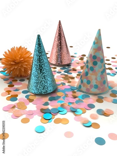 party hats and decorations in HD, on a white background

