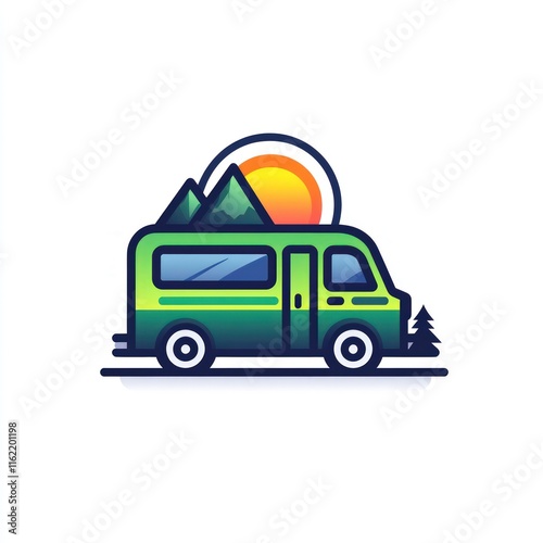 Wallpaper Mural A vibrant illustration of a camper van traveling towards mountains at sunset. Torontodigital.ca