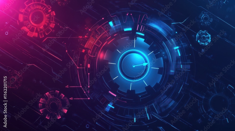 Obraz premium Stylized cloud computing icon with gears and arrows surrounding it, symbolizing innovative and efficient solutions for modern business and technology industries.