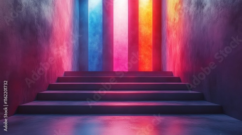 Colorful 3D Room Scene with Dreamy Prism Light Overlay for Exhibition or Studio Backgrounds