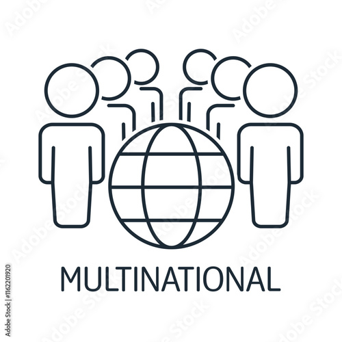 Multinational business team. Vector linear icon isolated on white background.