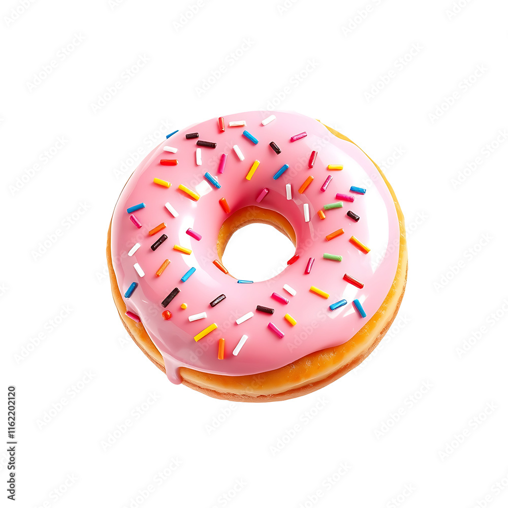 Baked donut with pink frosting and colorful sprinkles Png with on transparent background