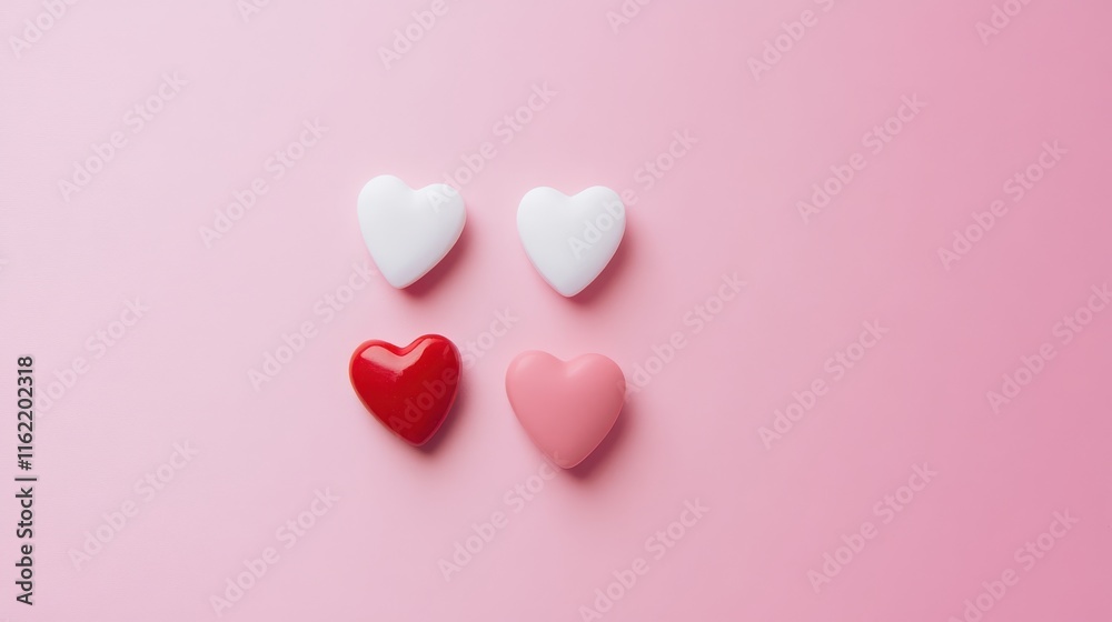pink, red, and white 3d hearts on pink background for valentine pink, red, and white 3d hearts on pink background for valentine