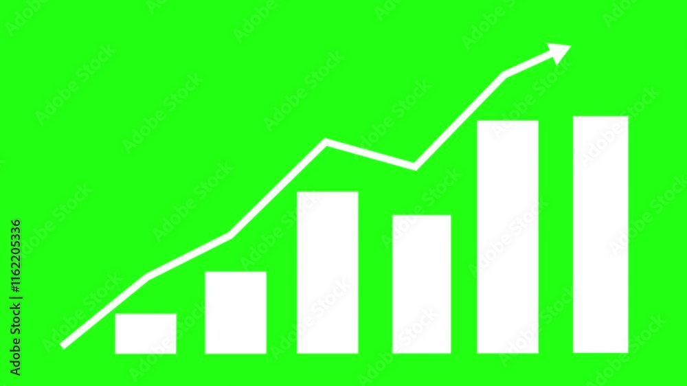 White bar growth graph with arrow animation on green screen