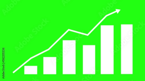 White bar growth graph with arrow animation on green screen