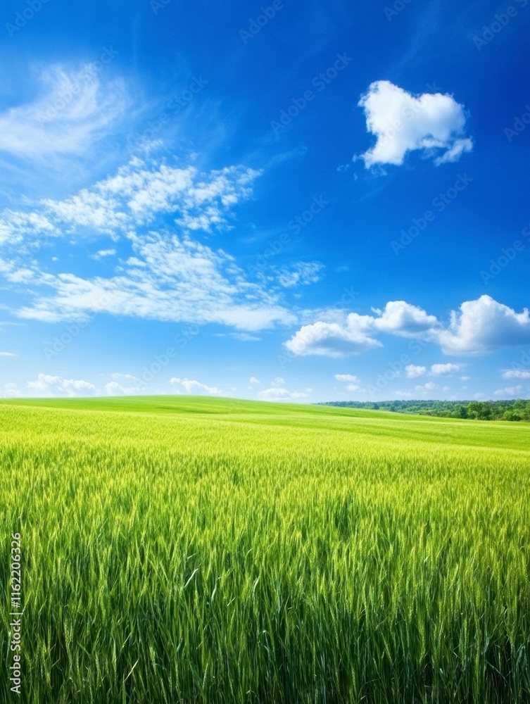Serene landscape of green fields under a bright blue sky nature photography outdoor environment tranquil viewpoint Serene landscape of green fields under a bright blue sky nature photography outdoor environment tranquil viewpoint