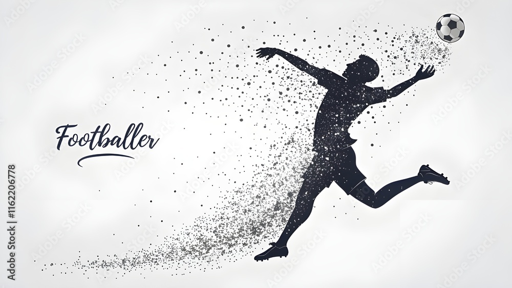 Naklejka premium silhouette of a football player from particles and white background 