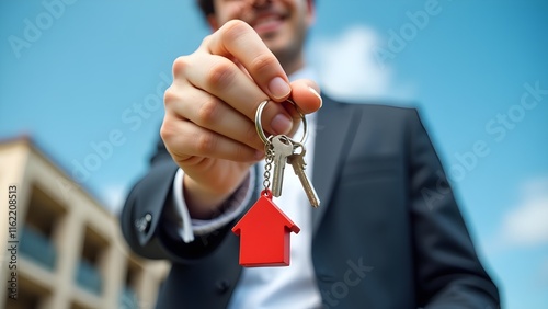 businessman holding keys a concept of home ownership 