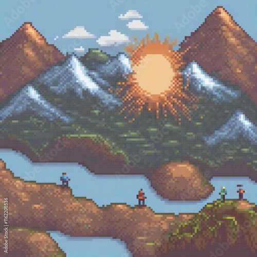 Pixel art sunset video game screenshot