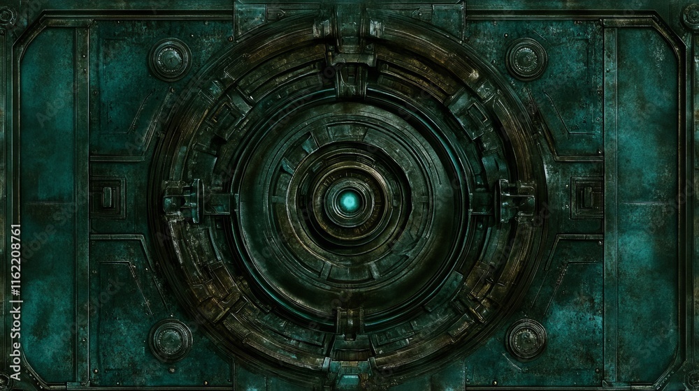 Obraz premium Steampunk Sci-Fi Panel Glowing Central Mechanism