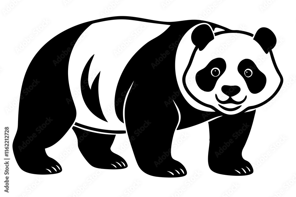 Fototapeta premium Panda black silhouette vector, Simple silhouette Design vector icon with white background. 