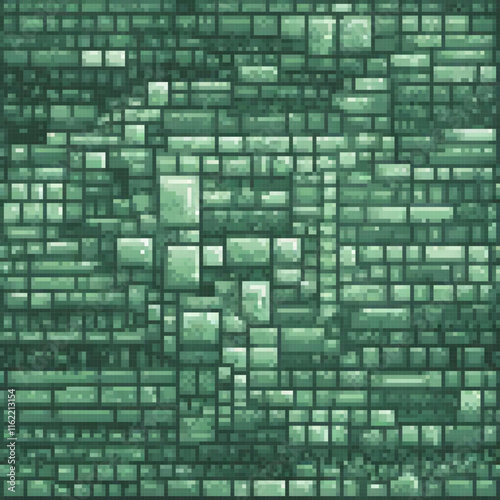 Vintage pixel art of a lush green brick wall against a sleek black backdrop.