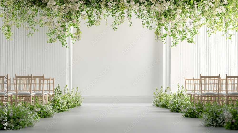 Fototapeta premium Elegant Wedding Ceremony Setup with Greenery Decor