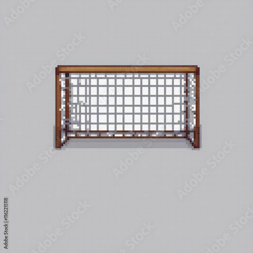 Handcrafted pixel art depicting a charming wooden fence with intricate lattice design.