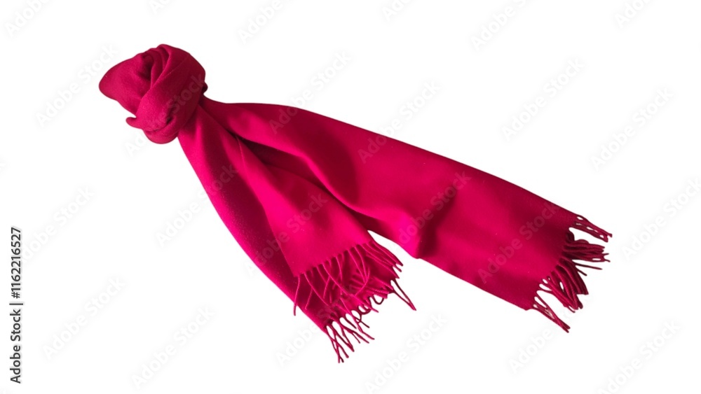Top view of a red pashmina scarf with fringed edges, a soft, elegant, but simple accessory for stylish comfort, isolated on white background. Top view of a red pashmina scarf with fringed edges, a soft, elegant, but simple accessory for stylish comfort, isolated on white background.