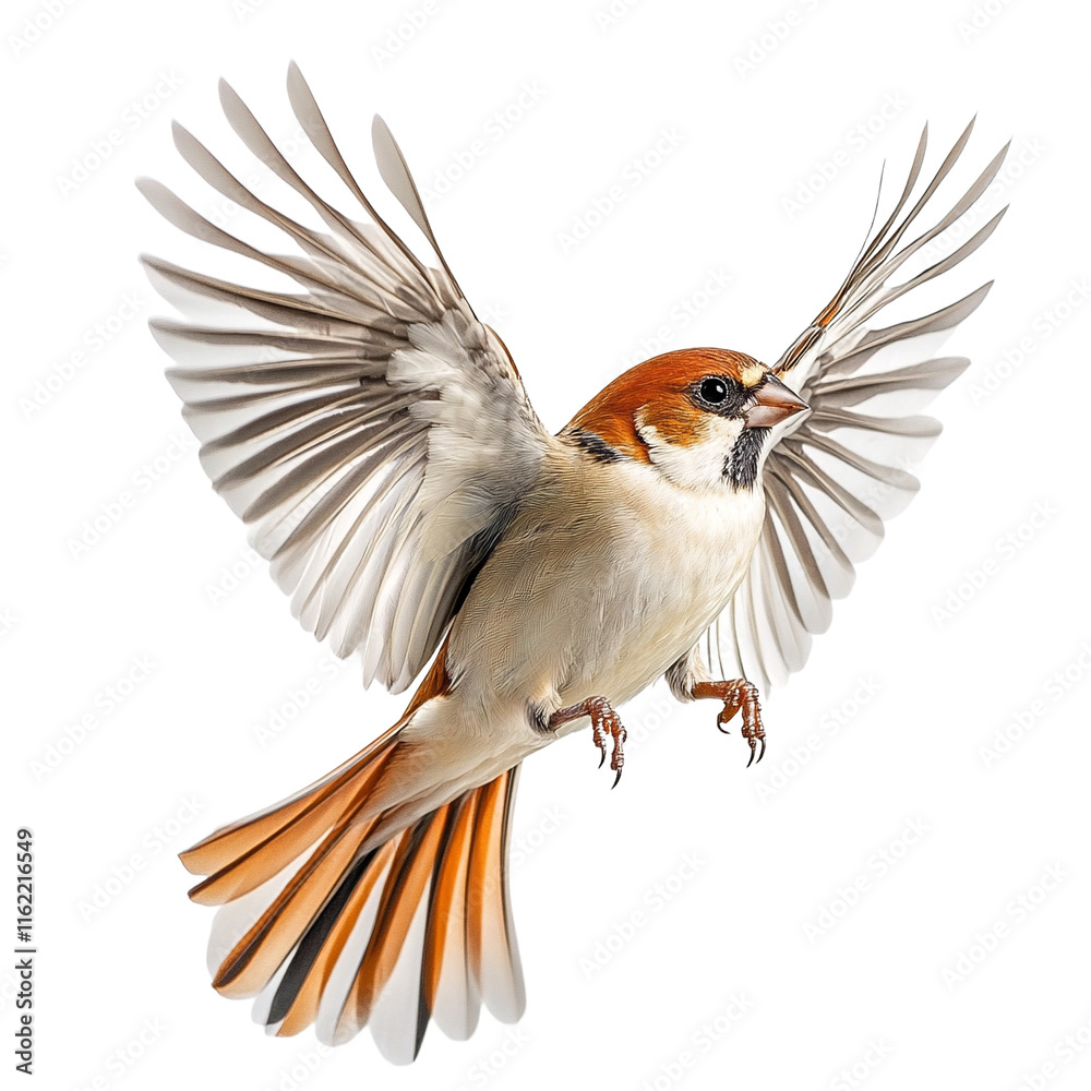 Fototapeta premium a white and orange bird in flight with its wings spread