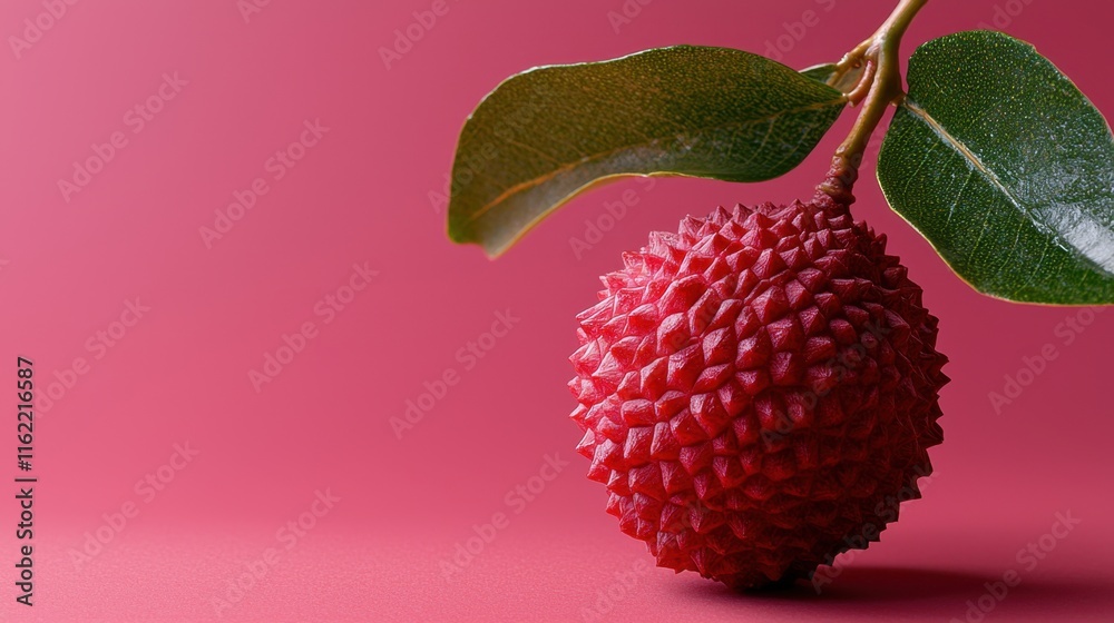 A red fruit with a green leaf on top A red fruit with a green leaf on top
