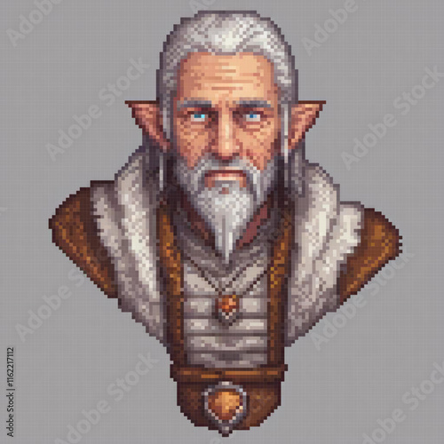 Retro pixel art of a distinguished old man with a charming white beard.
