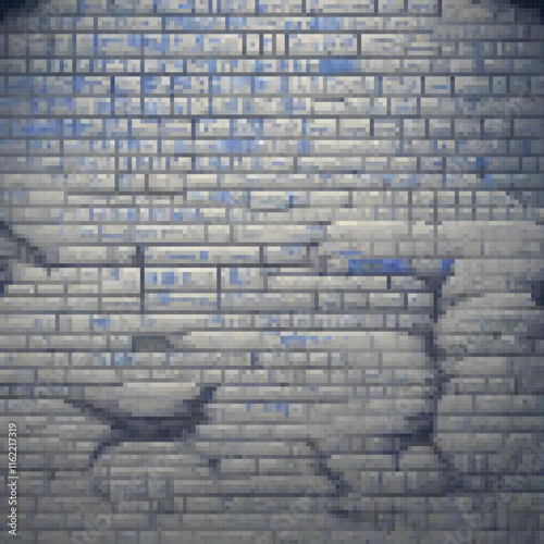 Blue and white pixel art brick wall design