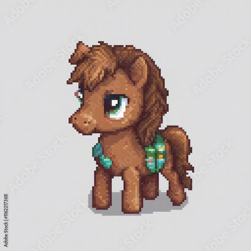 Pixel Pony with vibrant green and blue manes, perfect for retro-style collections.