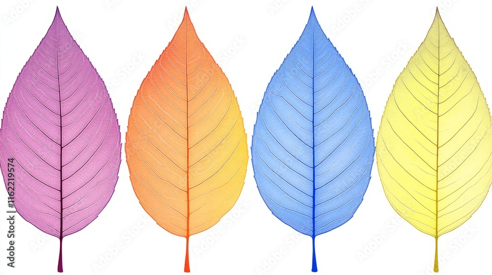 Fototapeta premium Vibrant Autumn Leaves Four Colorful Skeletons