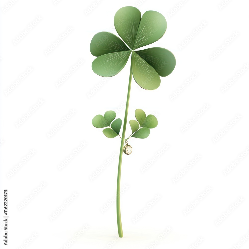 Chipper clover flower with a lucky charm. vector style art 3d illustration Isolated on White Background Chipper clover flower with a lucky charm. vector style art 3d illustration Isolated on White Background