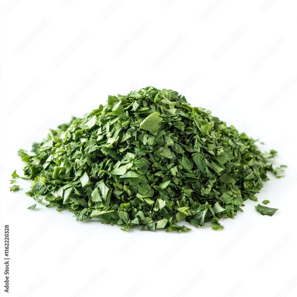 Chopped dry parsley leaves pile Isolated on White Background Generative AI Chopped dry parsley leaves pile Isolated on White Background Generative AI