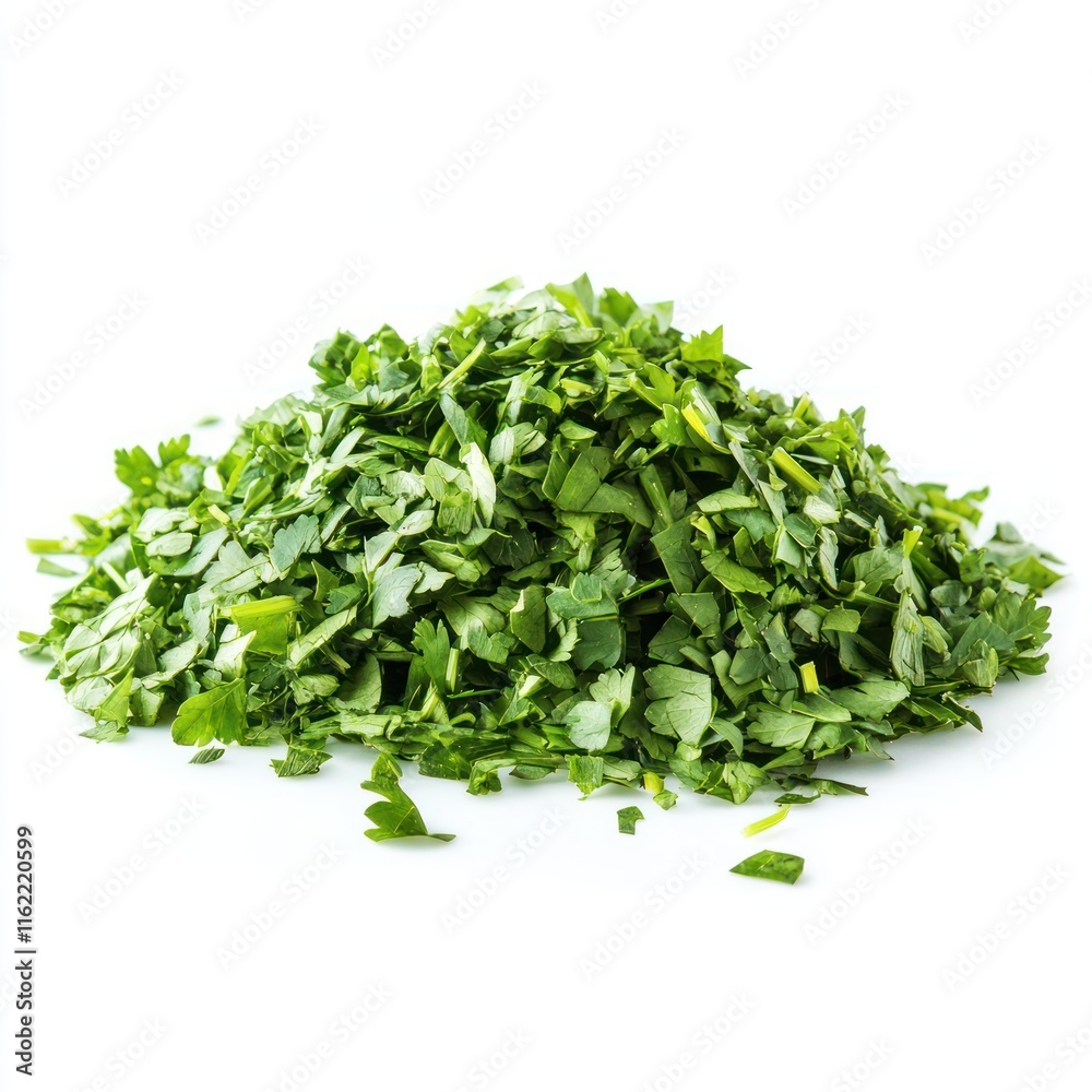 Chopped dry parsley leaves pile Isolated on White Background Generative AI Chopped dry parsley leaves pile Isolated on White Background Generative AI