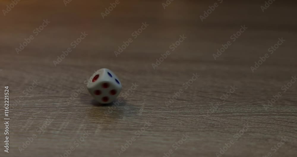 The dice are rolling across the table. Slow motion video