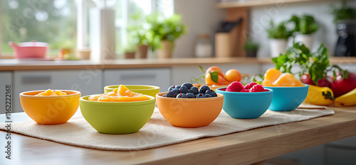 Wallpaper Mural Colorful bowls of fruit puree and berries on kitchen counter. Torontodigital.ca