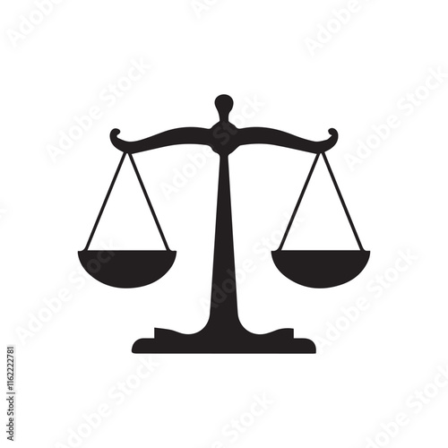 A weight balance scale silhouette black vector  on white background.