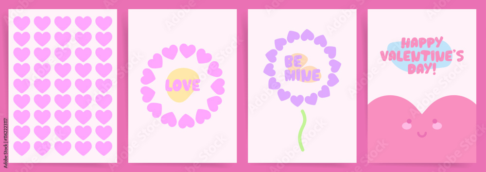 Pastel Hearts Posters. Valentines Card with pastel pink hearts, cheerful typography, and fun designs for romantic celebrations and seasonal promotions. Pastel Hearts Posters. Valentines Card with pastel pink hearts, cheerful typography, and fun designs for romantic celebrations and seasonal promotions.